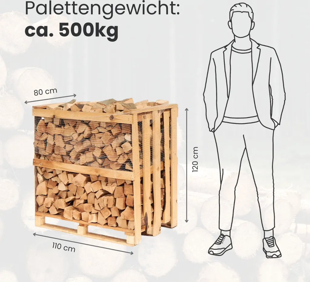 1 RM PREMIUM Buchen Brennholz | 25cm | kammergetrocknet | auf Palette | 500kg | Kaminholz | 1,6 SRM – Bild 7