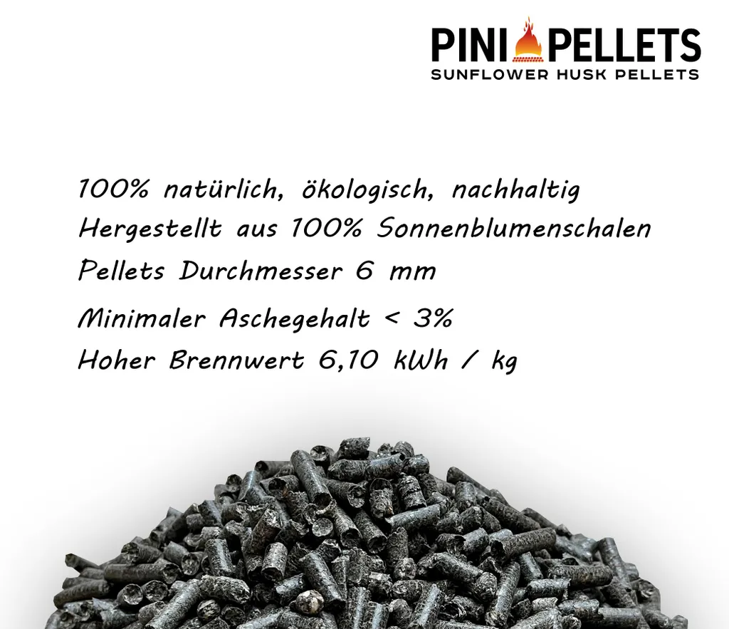 PINI Sonnenblumenschalen-Pellets 6 mm – Heizpellets, 480 kg pro Palette – Bild 6
